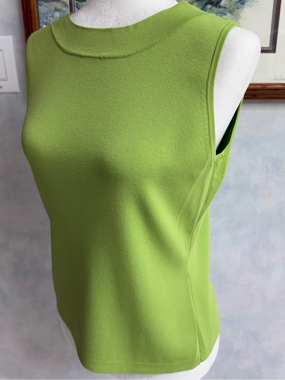 Dress Barn Avocado Green Career Layering Sleeveless Top, Round Neckline, Stretch